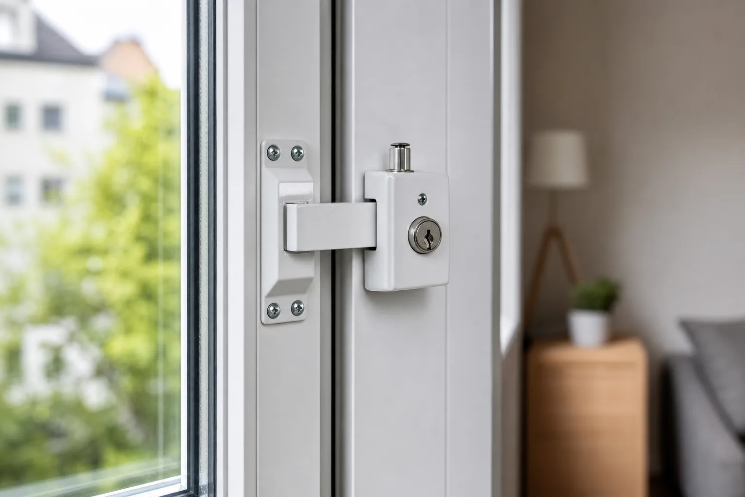 Mechanische Sicherung an einem geschlossenen Fenster